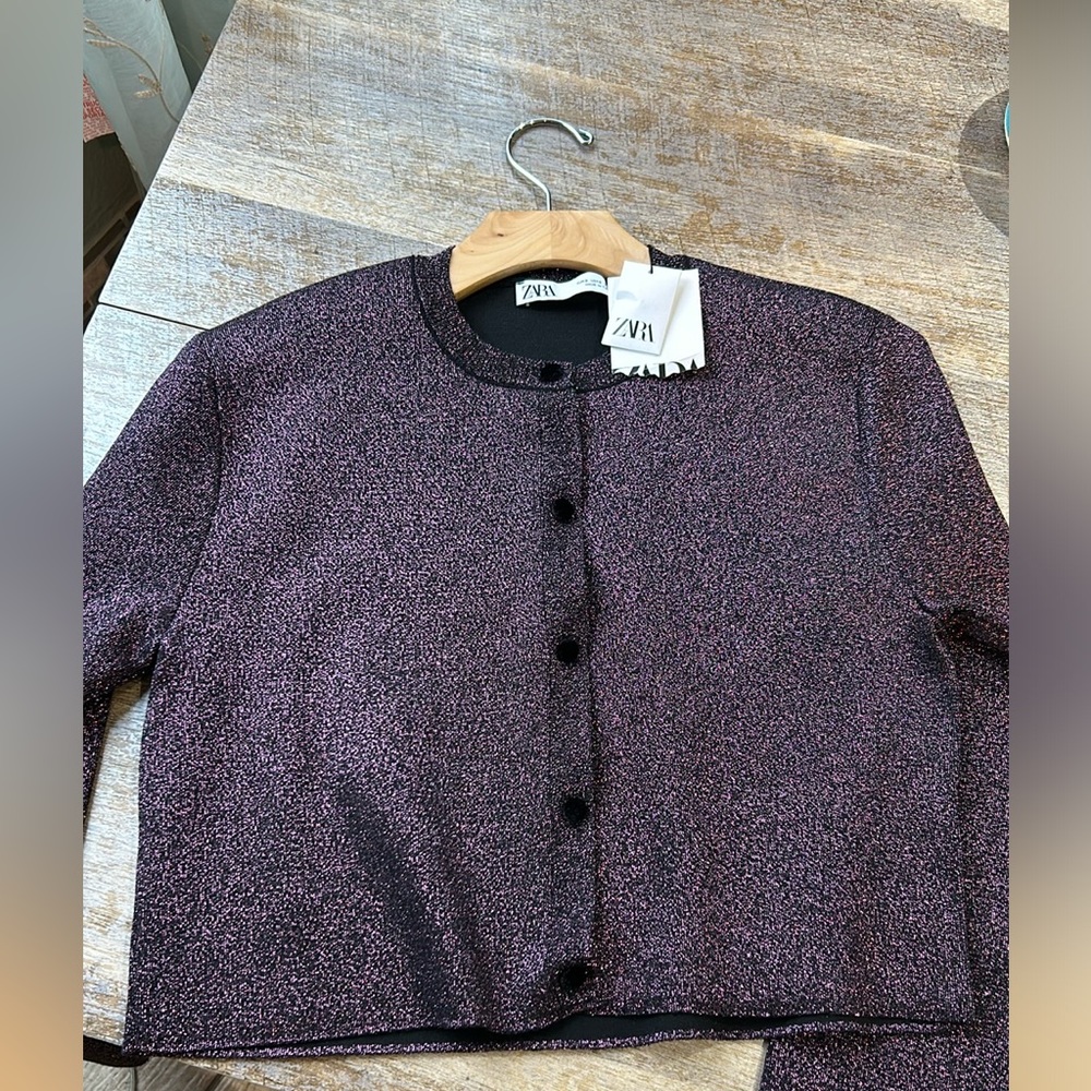 Brand new Zara button up sweater. Perfect glittery burgundy color
